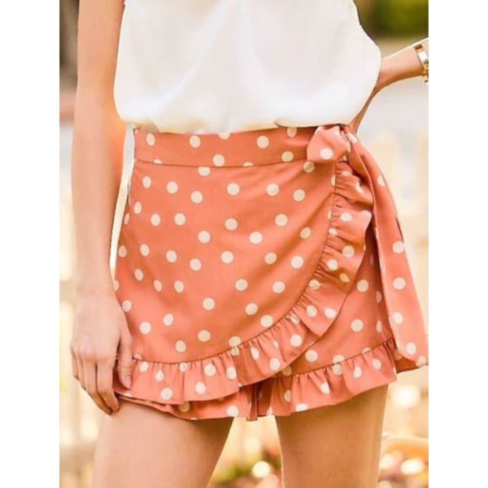 NWT Main Strip Spot the Dot Women's Faux Wrap Skort Orange‎ White Ruffle S